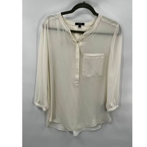 NYDJ Pintuck Split Neck Button‎ Front Shirttail Hem Blouse Off White Size Medium